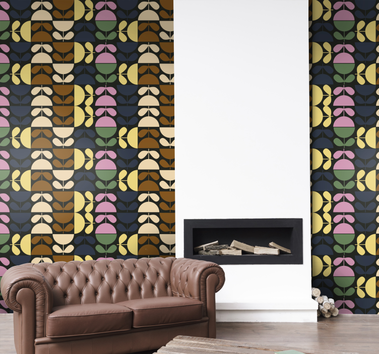 Papel pintado floral patrones de hojas estilizadas - TenVinilo