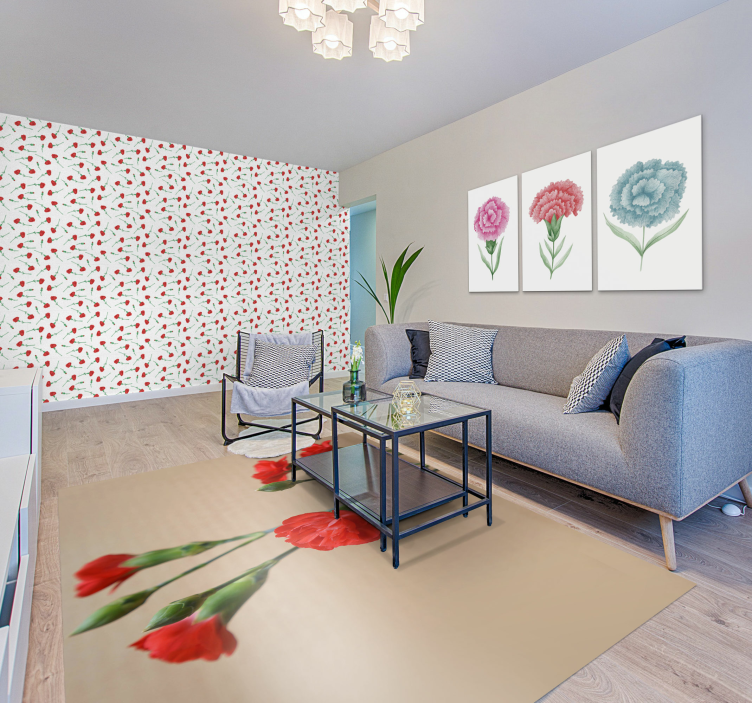 Papel pintad de flores con patrón de claveles - TenVinilo