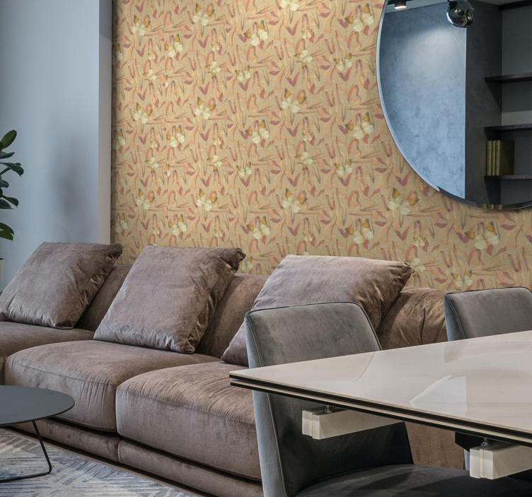 Papel pintado salón mariposas y hojas secas - TenVinilo