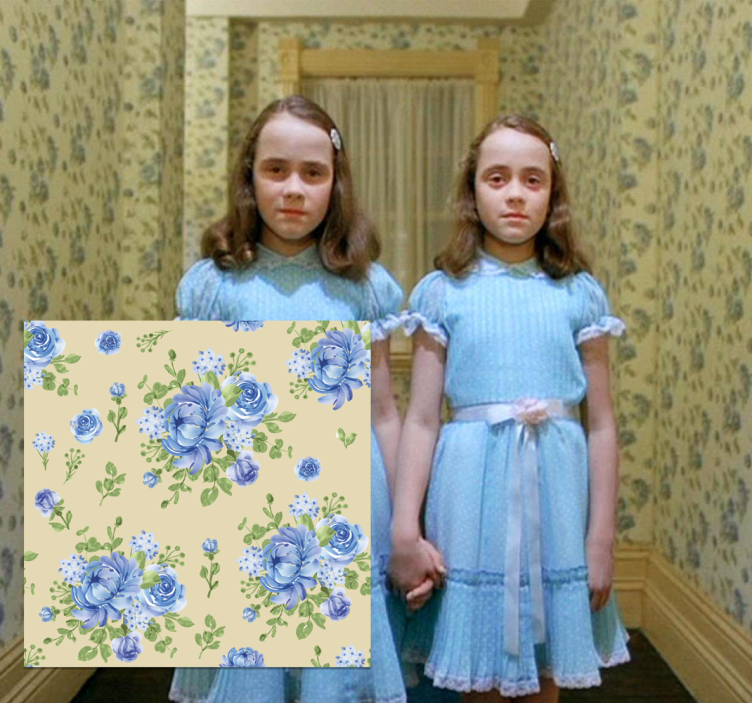 Papel pintado pasillo vintage flores azules - TenVinilo