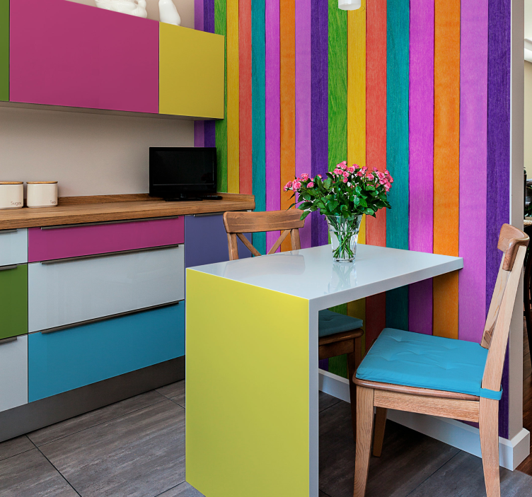Papel pintado madera listones de colores - TenVinilo