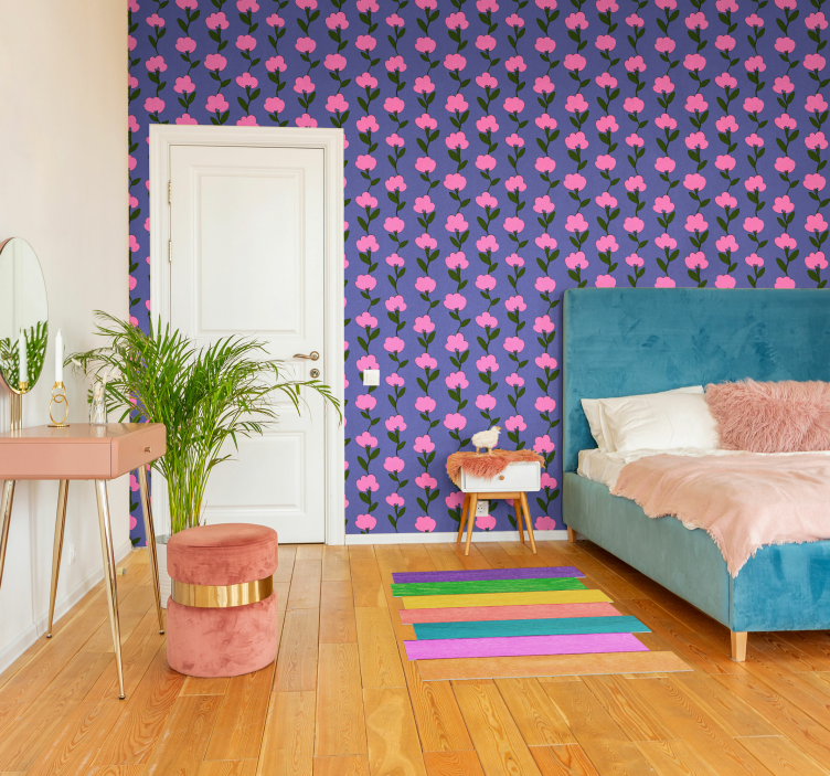Papel pintado dormitorio claveles Kitsch - TenVinilo