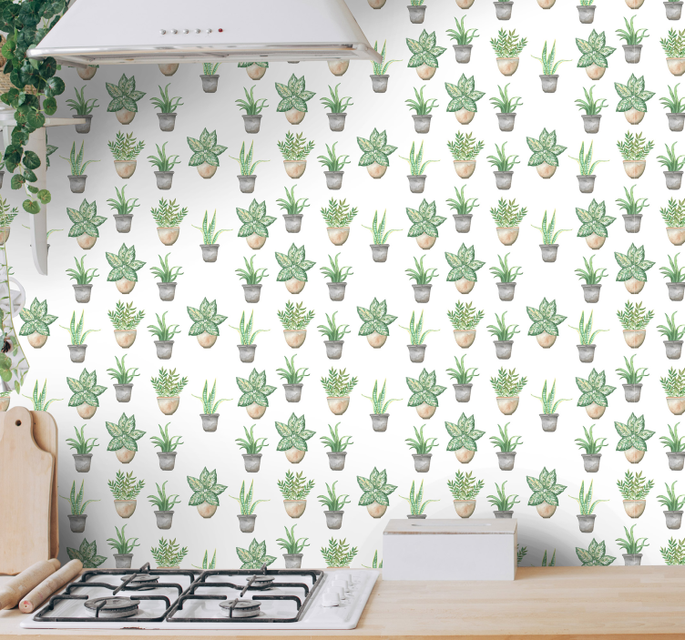 Papel pintado cocina macetas con plantas - TenVinilo