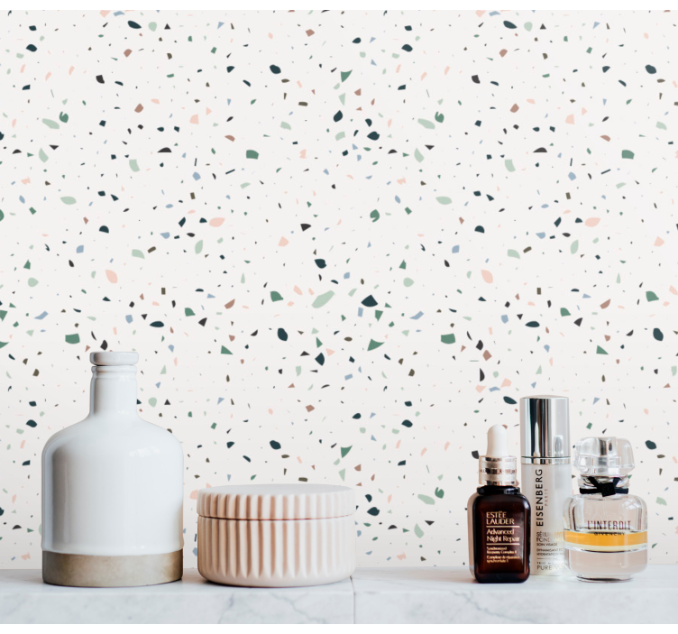 pel pintado baño imitación piedra terrazo blanco - TenVinilo