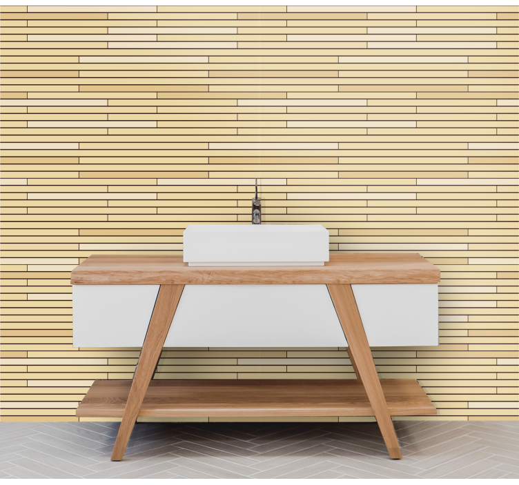 Papel pintado baño listones madera beige - TenVinilo