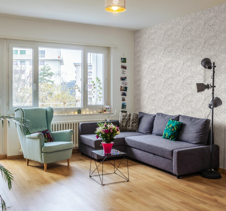 Papel pintado gris con estampado de flores - TenVinilo