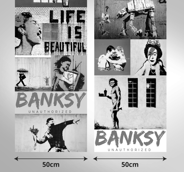 Papel pintado moderno Banksy escala grises - TenVinilo