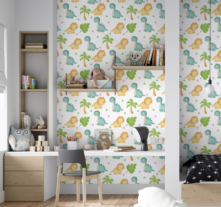 Papel tapiz dinosaurios infantil animados - TenVinilo