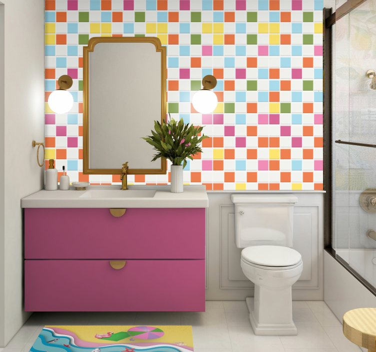 Papel pintado azulejos de colores Kitsch - TenVinilo