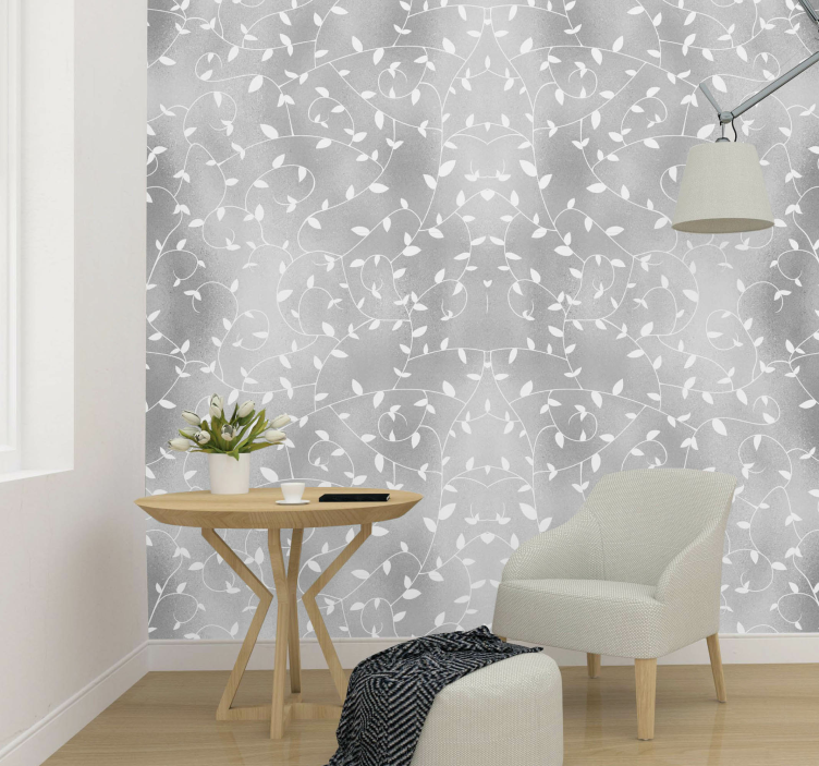 Papel pintado hojas ramas blancas - TenVinilo