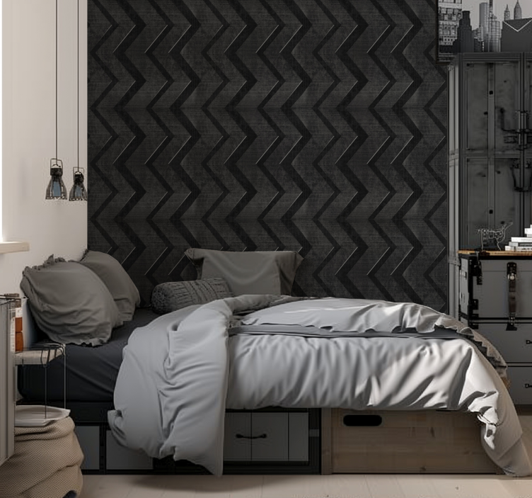 Papel pintado dormitorio negro rayas de acero - TenVinilo