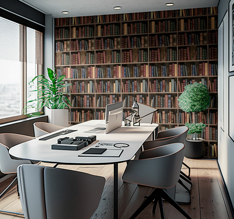 Papel pintado oficina libros de biblioteca - TenVinilo