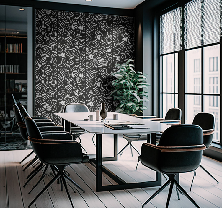 Papel pintado negro rayas curvadas para oficina - TenVinilo