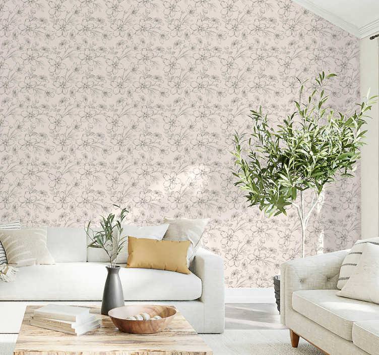 Papel para paredes flores de almendro dibujadas - TenVinilo