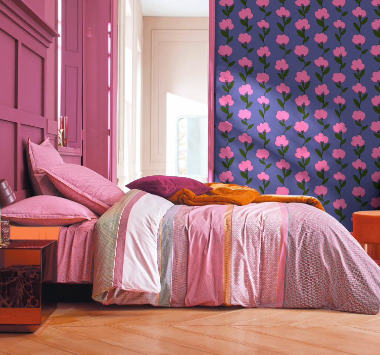 Papel pintado dormitorio claveles Kitsch - TenVinilo