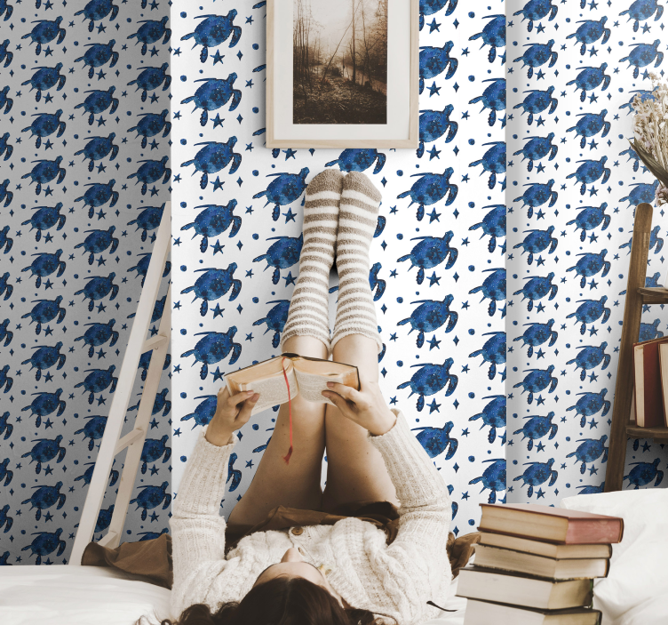 Papel pintado azul tortuga patrón de galaxia - TenVinilo