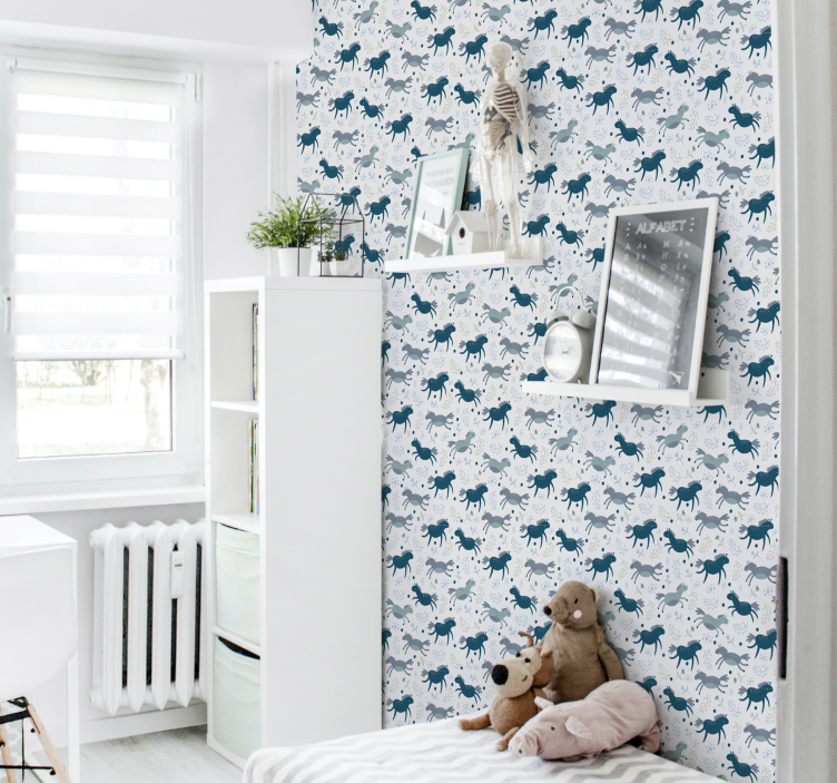 Papel pintado infantil caballos azules - TenVinilo