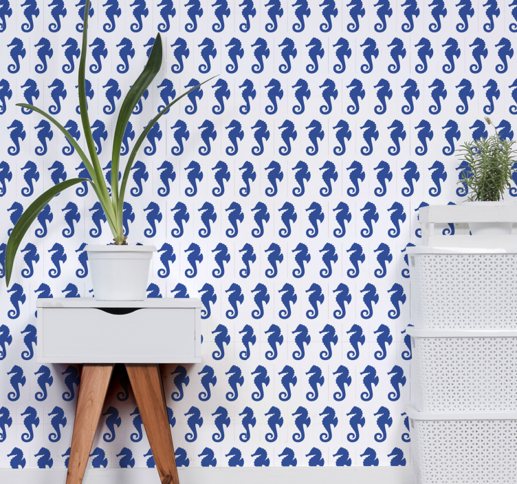 Papel pintado animal patrón de caballito de mar - TenVinilo