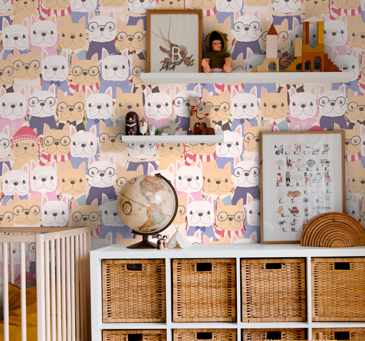 Papel pintado infantil perros tonos suaves - TenVinilo