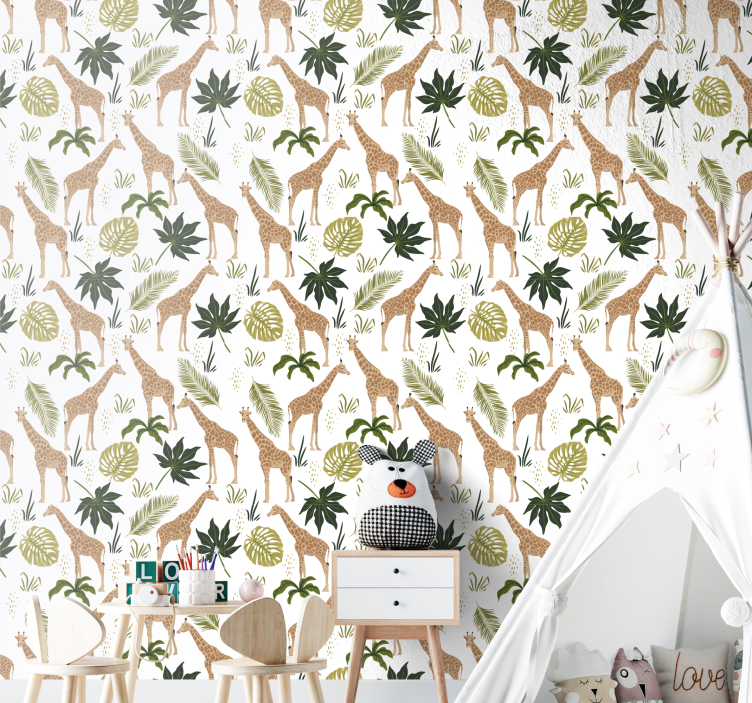 Papel pintado animal tema de jirafa safari - TenVinilo