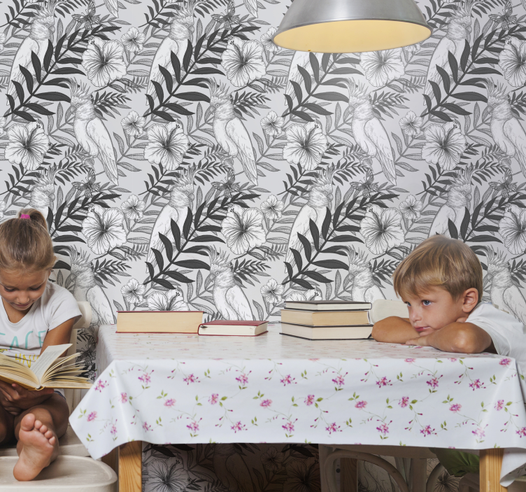 Papel pintado selva bosquejo monocromo floral - TenVinilo