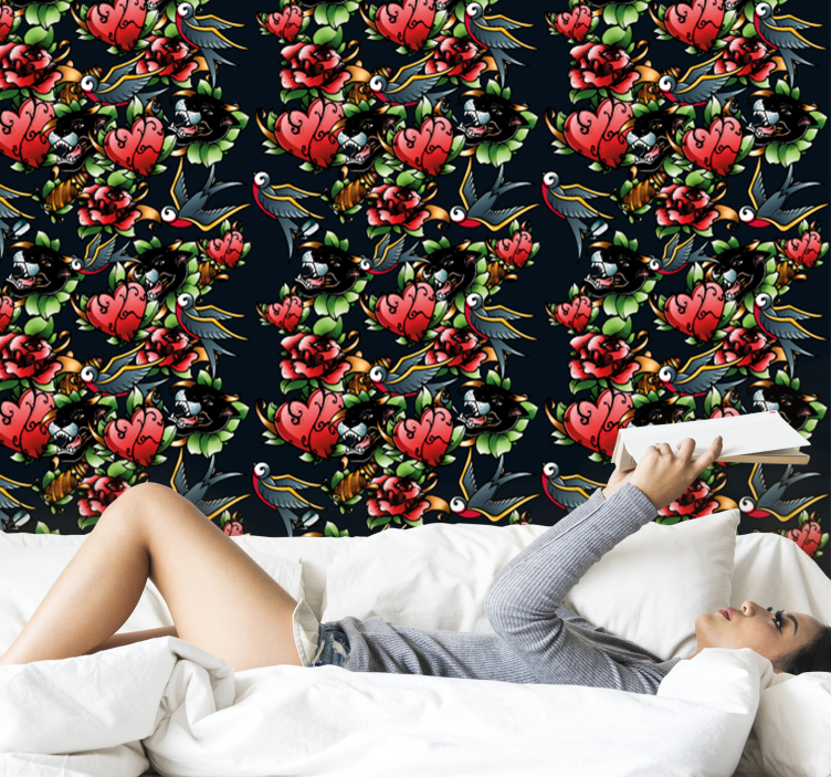 Papel pintado de arte patrón de estilo de tatuaje - TenVinilo