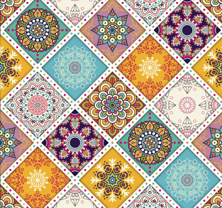 Papel pintado azulejos cuadrados boho - TenVinilo