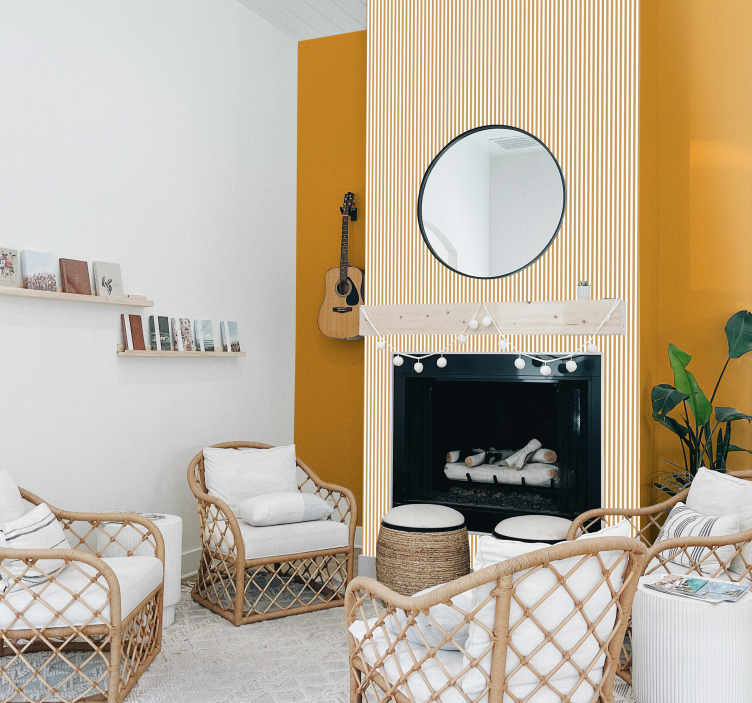 Papel pintado rayas verticales para chimenea - TenVinilo