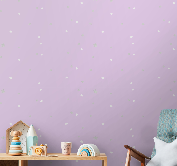 Papel pintado bebé fondo rosa con estrellas grises - TenVinilo
