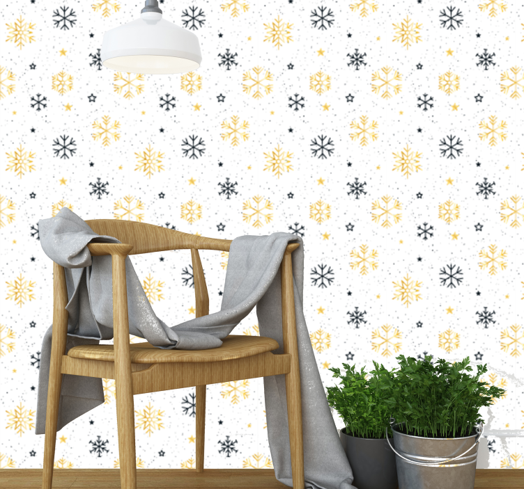 Papel pintado navidad patrón de copos de nieve estrellados - TenVinilo