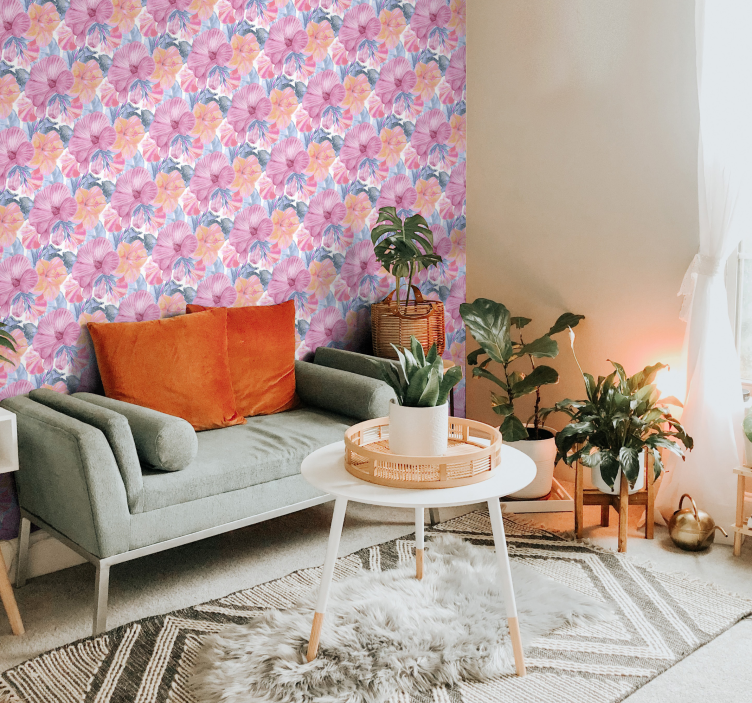 Papel pared flores acuarela malva - TenVinilo