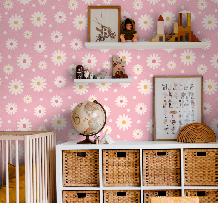 Papel pintado flores diseño de patrón de margarita - TenVinilo