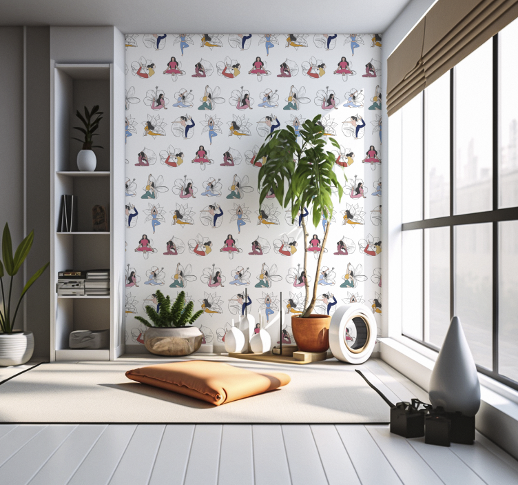Papel pared flores yoga color icons - TenVinilo