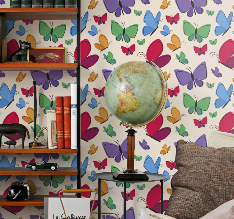 Papel pintado infantil de mariposas coloridas - TenVinilo