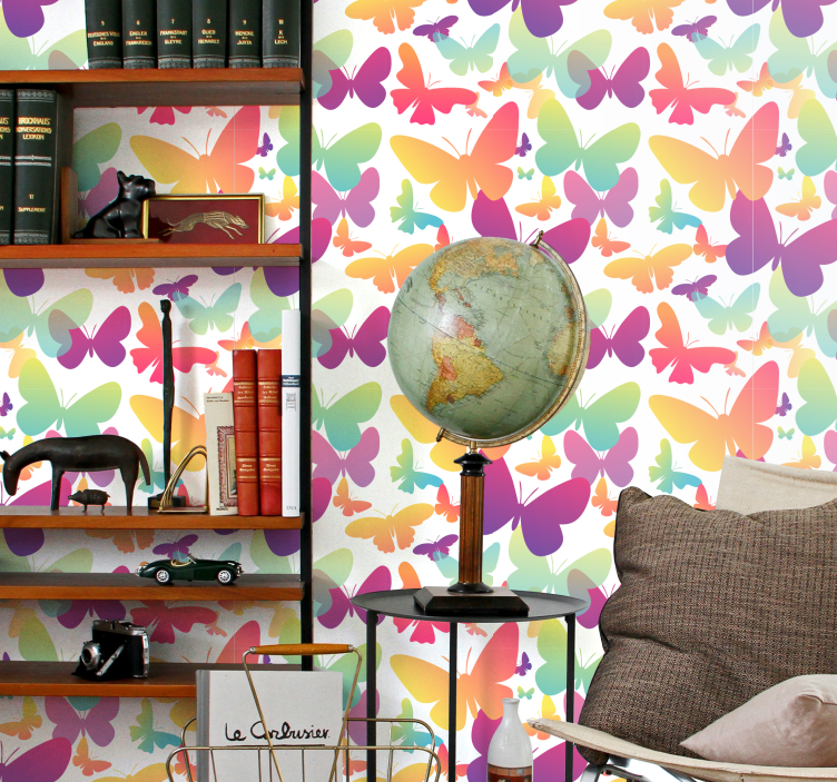 Papel pintado salón de mariposas multicolor - TenVinilo