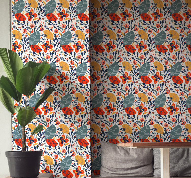 Papel pintado naturaleza diseño de hojas florales - TenVinilo