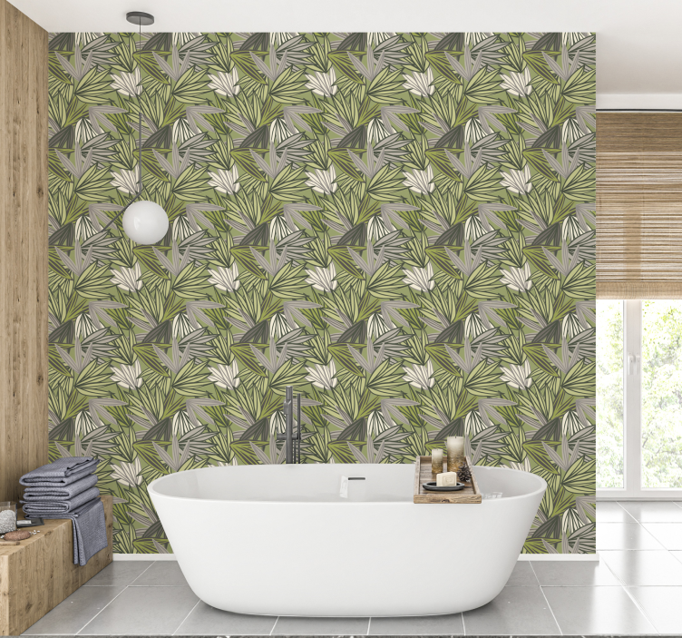 Papel pintado baño de hojas tropicales - TenVinilo