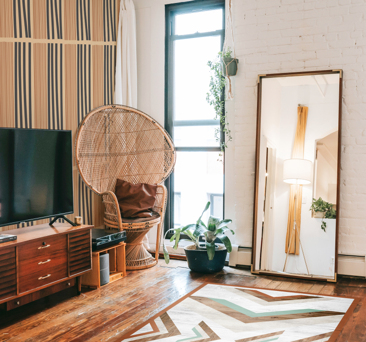 Papel pintado salón diseño de rayas boho - TenVinilo