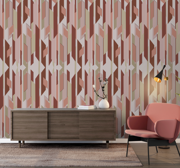 Papel pintado abstracto piezas rojas flotantes - TenVinilo