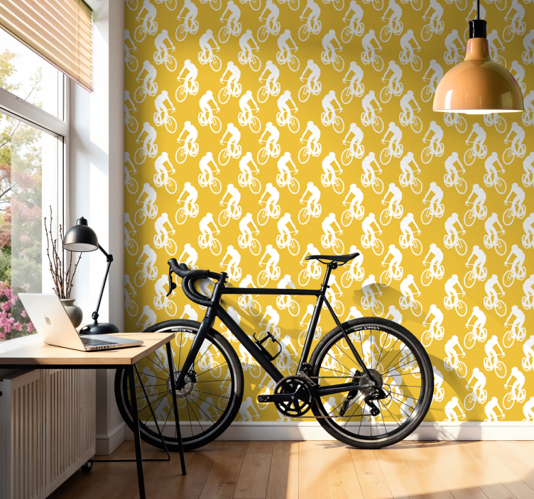 Papel pintado amarillo ciclistas - TenVinilo