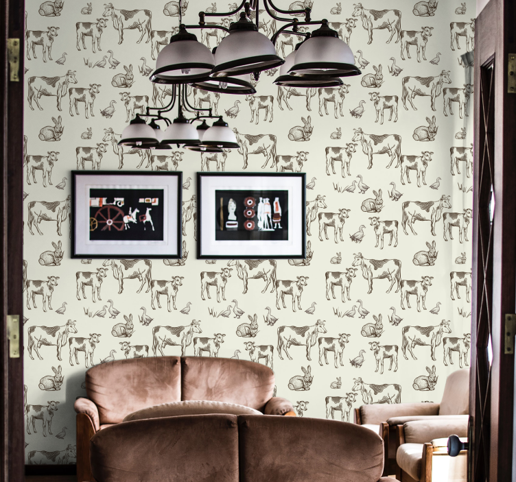 Papel pintado animal bocetos de animales de granja - TenVinilo