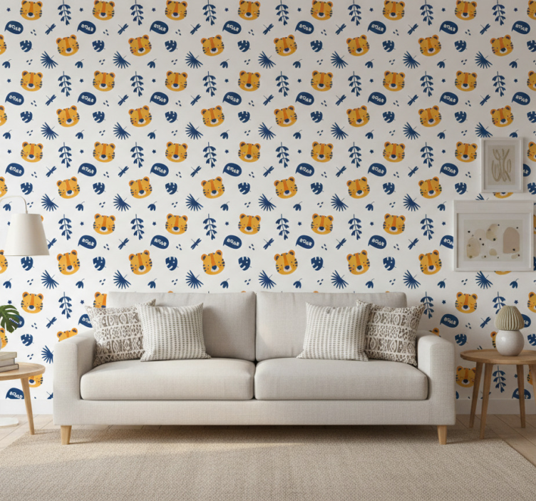 Papel pintado animal cabeza de cachorro de tigre y libélula - TenVinilo