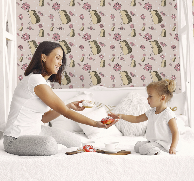 Papel pintado animal diseño de erizo y flor - TenVinilo