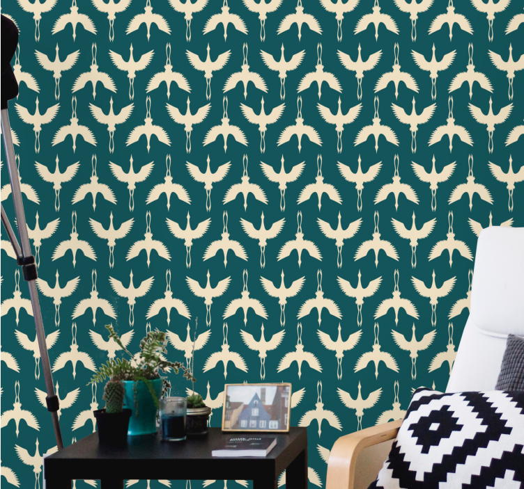 Papel pintado pájaros elegantes diseños beige - TenVinilo