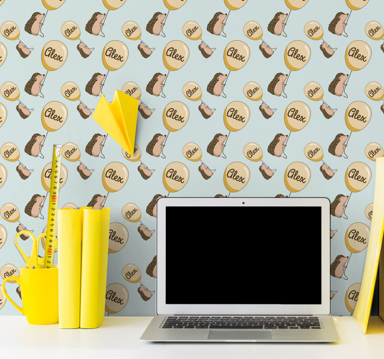 Papel pintado infantil erizos con globos y nombre - TenVinilo