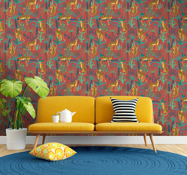 Papel pintado animal escena de la selva tropical - TenVinilo