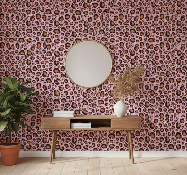 Papel pintado animal motivo de leopardo rosa - TenVinilo