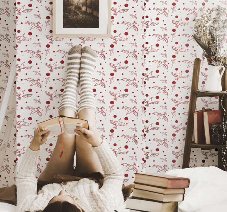 Papel pintado animal pájaros y puntos - TenVinilo