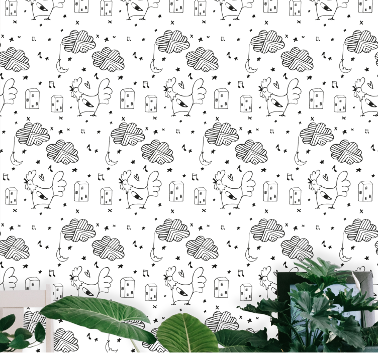 Papel pintado animal patrón de dibujos animados de gallo - TenVinilo