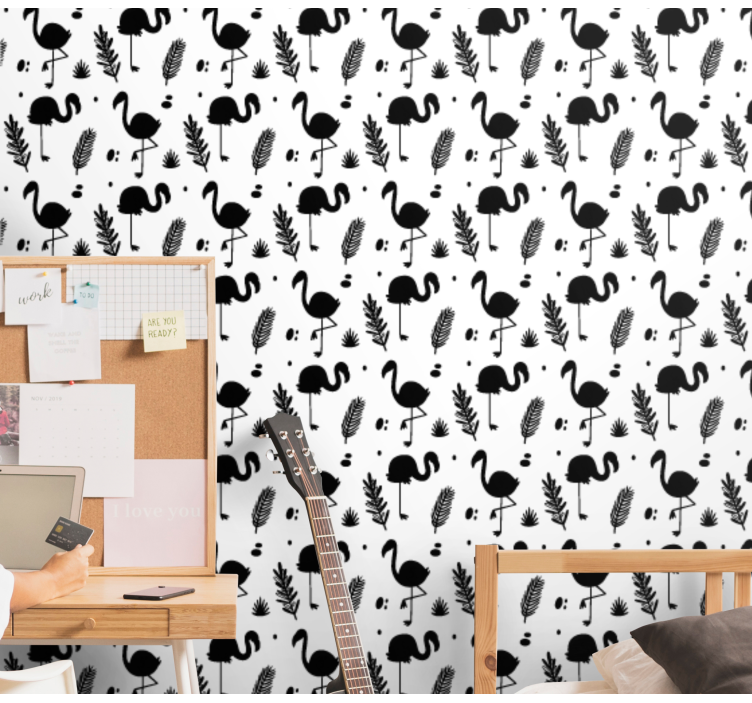 Papel pintado animal patrón de follaje de flamenco - TenVinilo